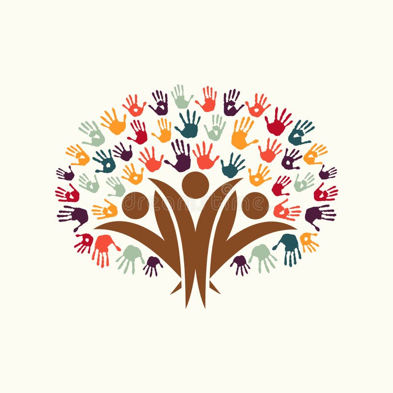 Handdruckleute-Baumsymbol für Gemeinschaftshilfe