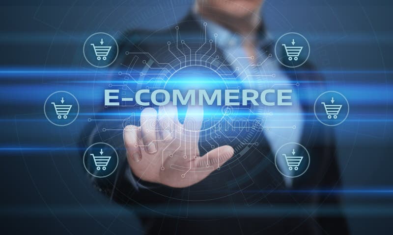 Handel elektroniczny dodaje furmanić online zakupy technologii interneta biznesowego pojęcie