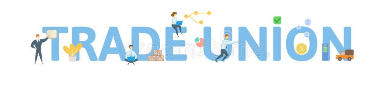 Handel - union Begrepp med folk, bokst?ver och symboler Plan vektorillustration bakgrund isolerad white stock illustrationer Handel - union Begrepp med folk, bokst?ver och symboler Plan vektorillustration bakgrund isolerad white stock illustrationer