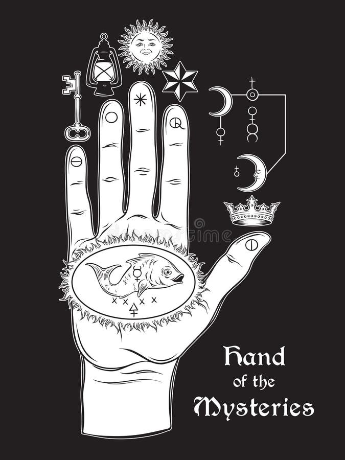Handen av gåtorna Det alchemical symbolet av apoteos, omformningen stock illustrationer Handen av gåtorna Det alchemical symbolet av apoteos, omformningen stock illustrationer