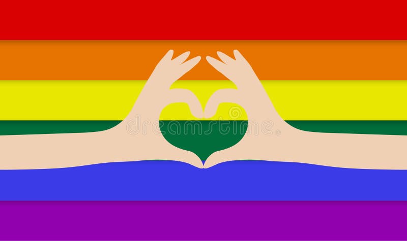 Handen die een hart op de achtergrond van de regenboogvlag maken LGBT-liefdesteun royalty-vrije illustratie Handen die een hart op de achtergrond van de regenboogvlag maken LGBT-liefdesteun royalty-vrije illustratie