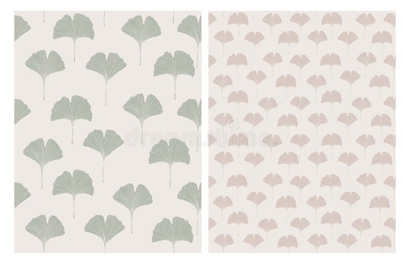 Handen drog Ginko Biloba lämnar vektormodeller Grönt, beige och ljust - brun delikat konst vektor illustrationer