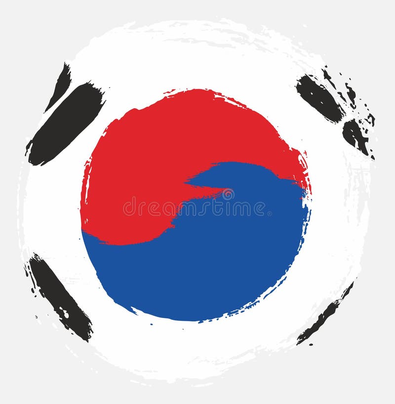 Handen för vektorn för den Sydkorea cirkelflaggan målade med den rundade borsten vektor illustrationer Handen för vektorn för den Sydkorea cirkelflaggan målade med den rundade borsten vektor illustrationer