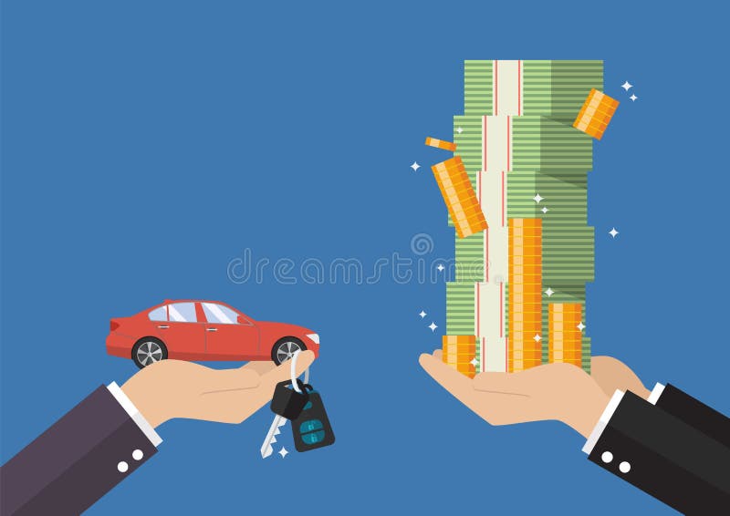 Handen ger bilen och tangenter till annan hand med pengarkassa royaltyfri illustrationer Handen ger bilen och tangenter till annan hand med pengarkassa royaltyfri illustrationer