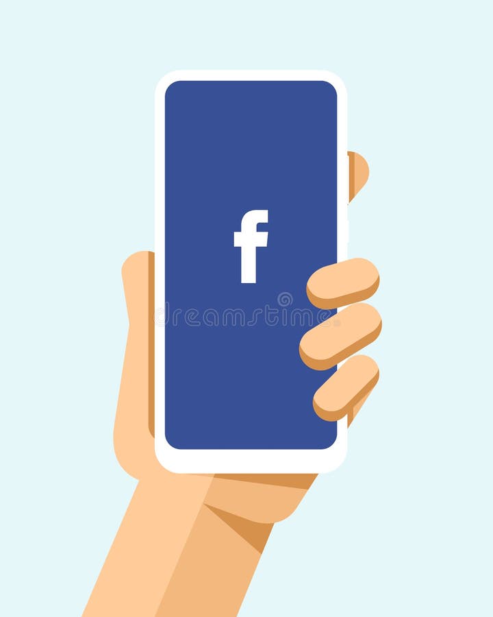 Handen rymmer smartphonen med den Facebook applikationen på skärmen För telefonmodell för plan vektor modern illustration royaltyfri illustrationer Handen rymmer smartphonen med den Facebook applikationen på skärmen För telefonmodell för plan vektor modern illustration royaltyfri illustrationer