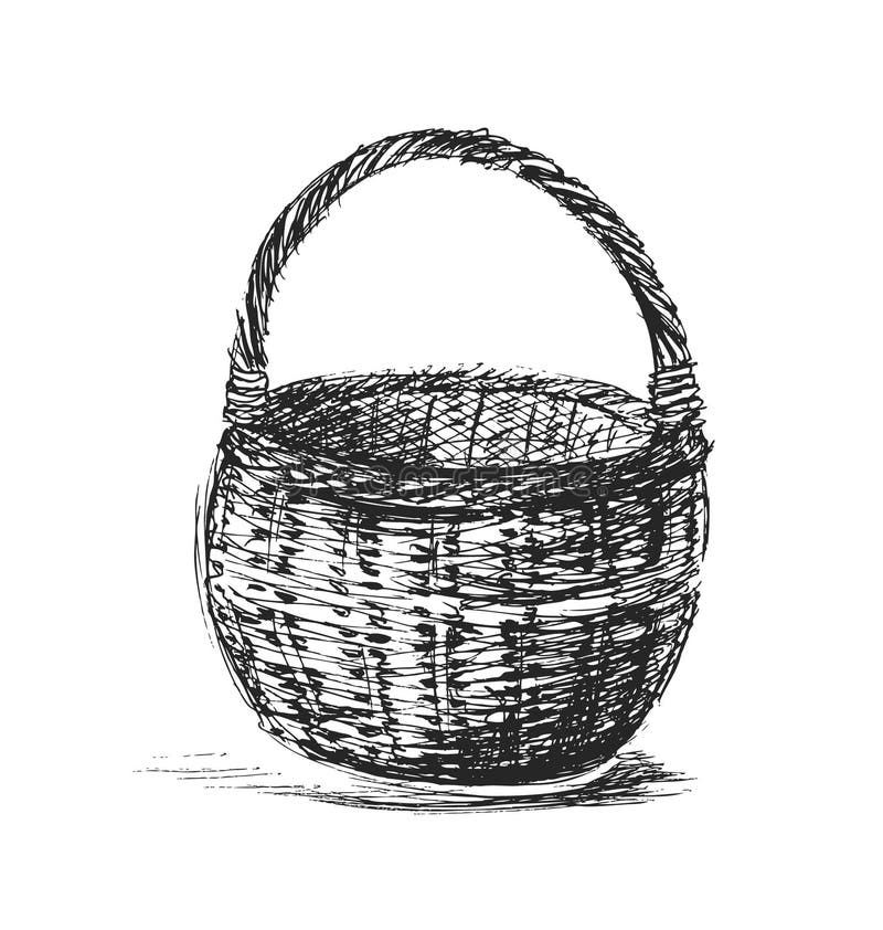 Handen skissar den vide- korgen royaltyfri illustrationer