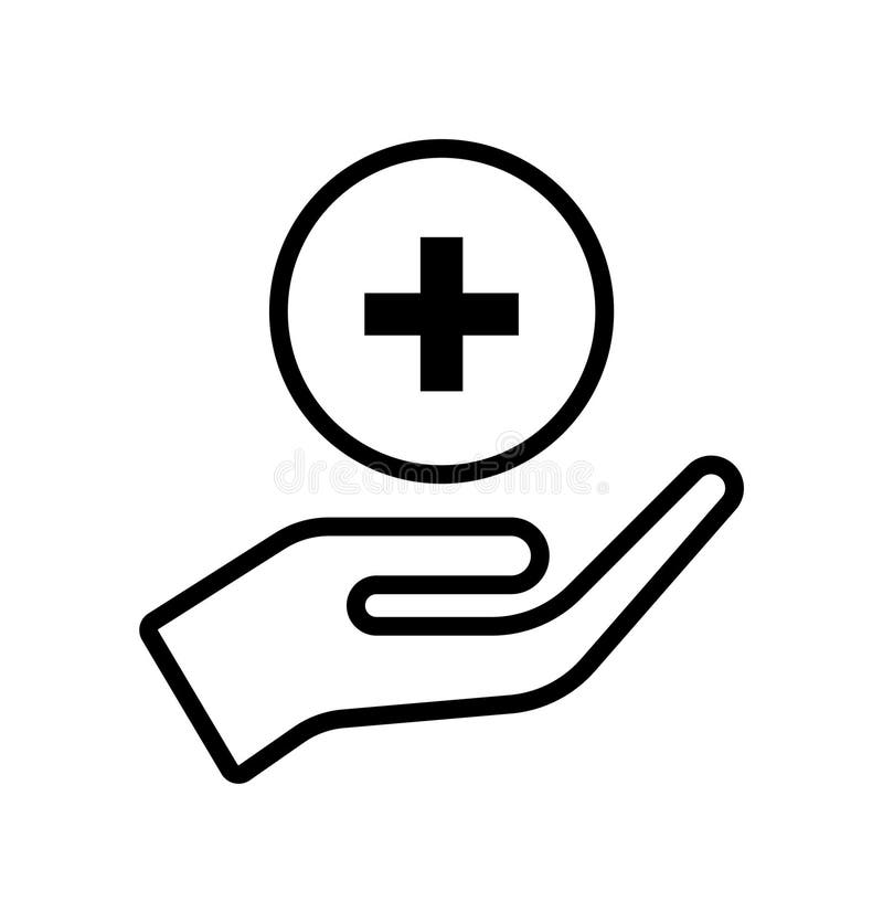 Handen tar omsorg plus symbol stock illustrationer
