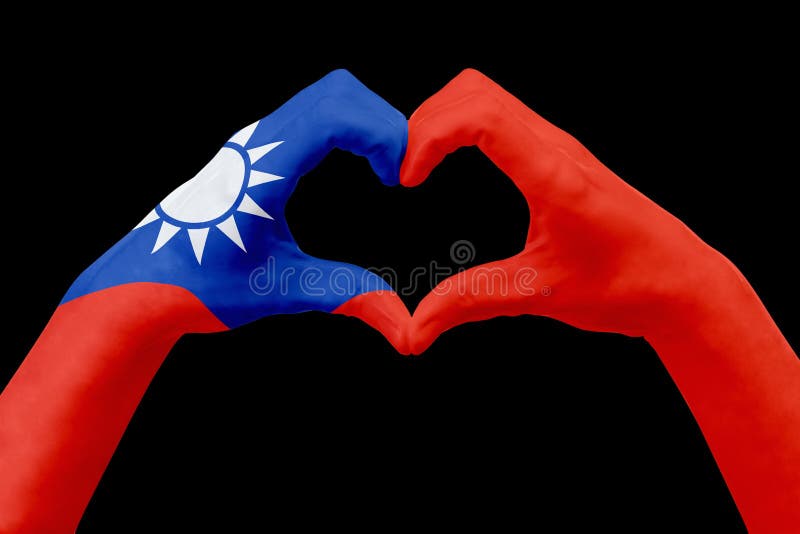 Handflaggan av Taiwan, formar en hjärta Begrepp av landssymbolet som isoleras på svart royaltyfri illustrationer