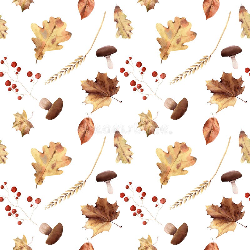 Watercolor autumn seamless pattern hand painted leaves thanksgiving holiday. Watercolor autumn seamless pattern hand painted leaves thanksgiving holiday