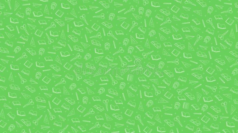 Handgezeichnete Abbildungen von Konturthemen auf grünem Hintergrund. Animation zurück zur Schule stock video footage