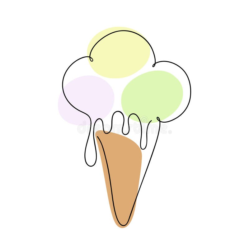Handgezeichnetes Eis in einem Waffelkegel, isoliert auf einem linearen Bildvektor mit weißem Hintergrund stock abbildung
