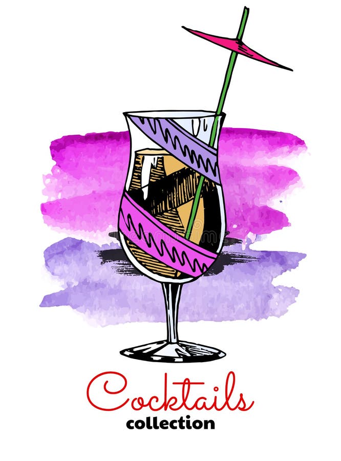 Handgezogene Illustration des Cocktail- und Aquarellspritzens Vektorfarbsommerillustration vektor abbildung Handgezogene Illustration des Cocktail- und Aquarellspritzens Vektorfarbsommerillustration vektor abbildung