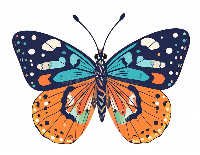 Handgezogener Schmetterling im flachen Stil isoliert auf weißem Hintergrund. lizenzfreie abbildung