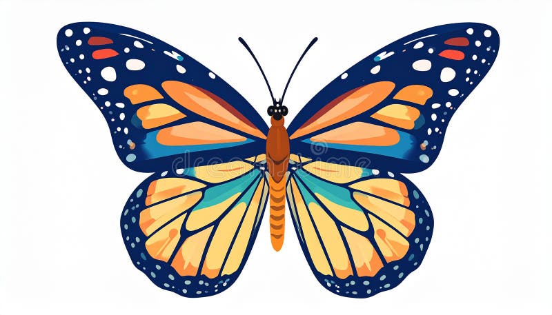 Handgezogener Schmetterling im flachen Stil isoliert auf weißem Hintergrund. lizenzfreie abbildung