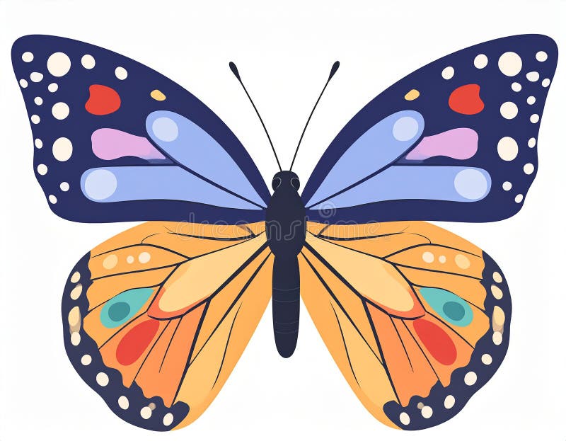 Handgezogener Schmetterling im flachen Stil isoliert auf weißem Hintergrund. lizenzfreie abbildung