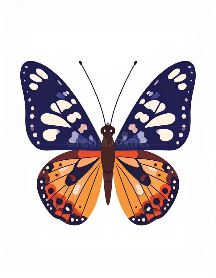 Handgezogener Schmetterling im flachen Stil isoliert auf weißem Hintergrund. lizenzfreie abbildung