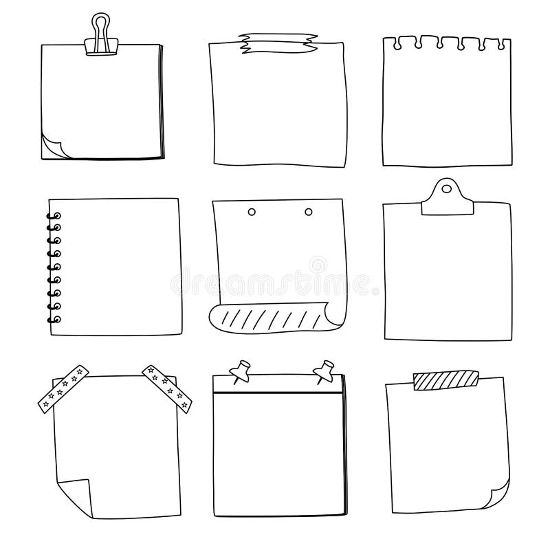 Handgezogenes Briefpapier, klebrige Bemerkungen der Botschaft Vektor/Illustration lizenzfreie abbildung