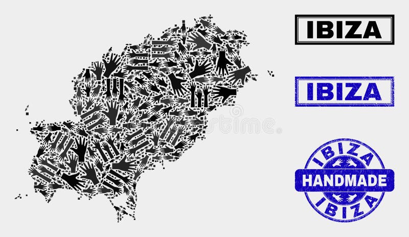 Handgjord sammansättning av den Ibiza ööversikten och den skrapade skyddsremsan royaltyfri illustrationer Handgjord sammansättning av den Ibiza ööversikten och den skrapade skyddsremsan royaltyfri illustrationer