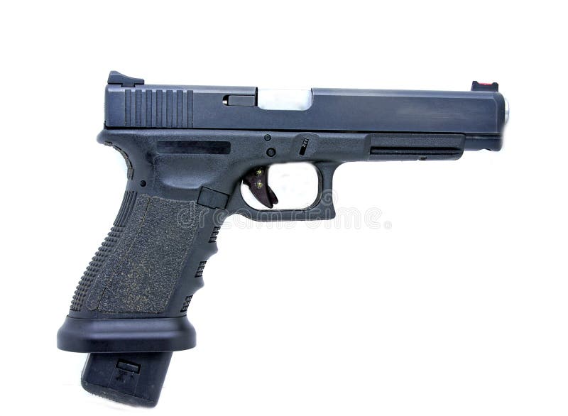 A modern semi automatic pistol with extended magazine. A modern semi automatic pistol with extended magazine