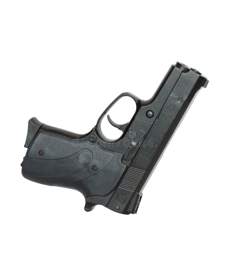 Black modern automatic pistol isolated on white with clipping path. Black modern automatic pistol isolated on white with clipping path