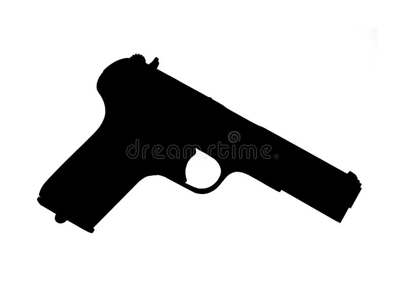 Handgun. High contrast automatic pistol silhouette, isolated black on white. Handgun. High contrast automatic pistol silhouette, isolated black on white.