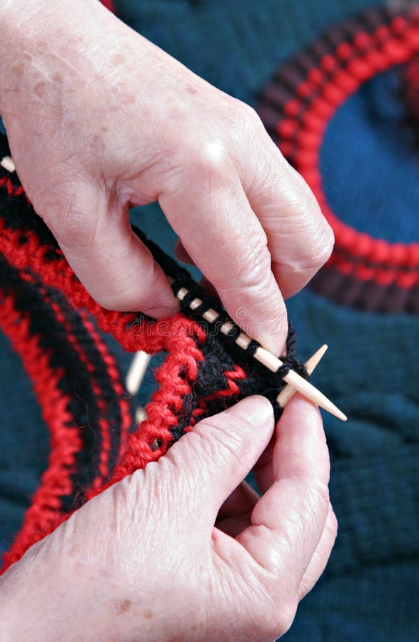 Senior Hand Knitting Close-up. Senior Hand Knitting Close-up