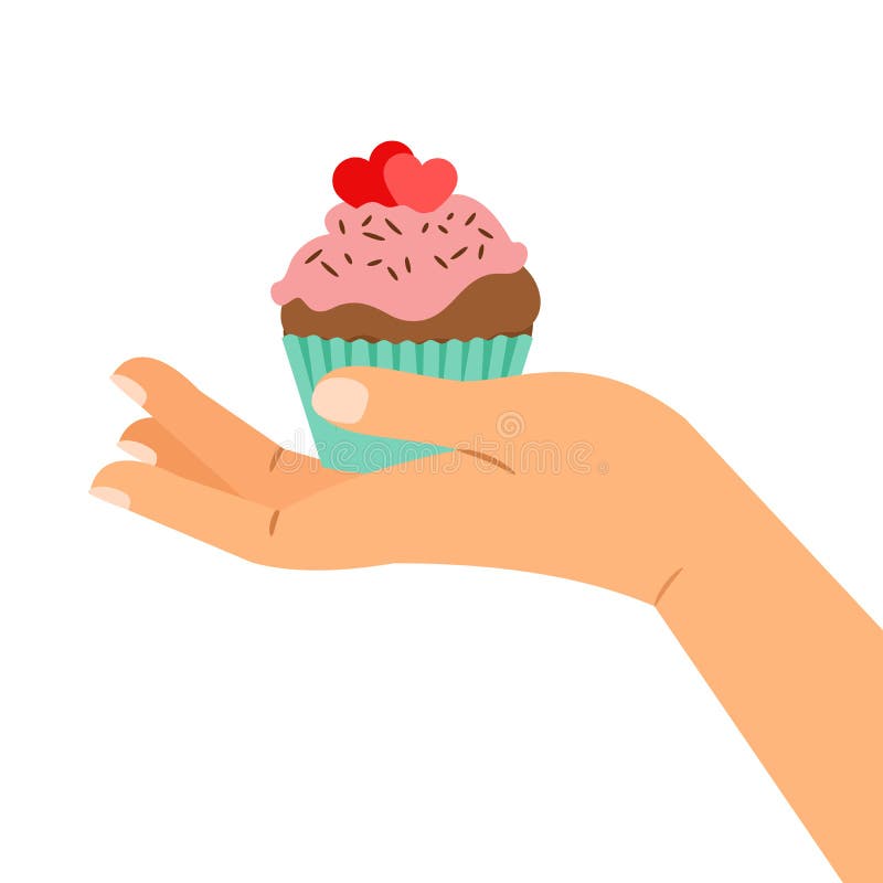 Handholding cupcake met twee harten stock illustratie Handholding cupcake met twee harten stock illustratie