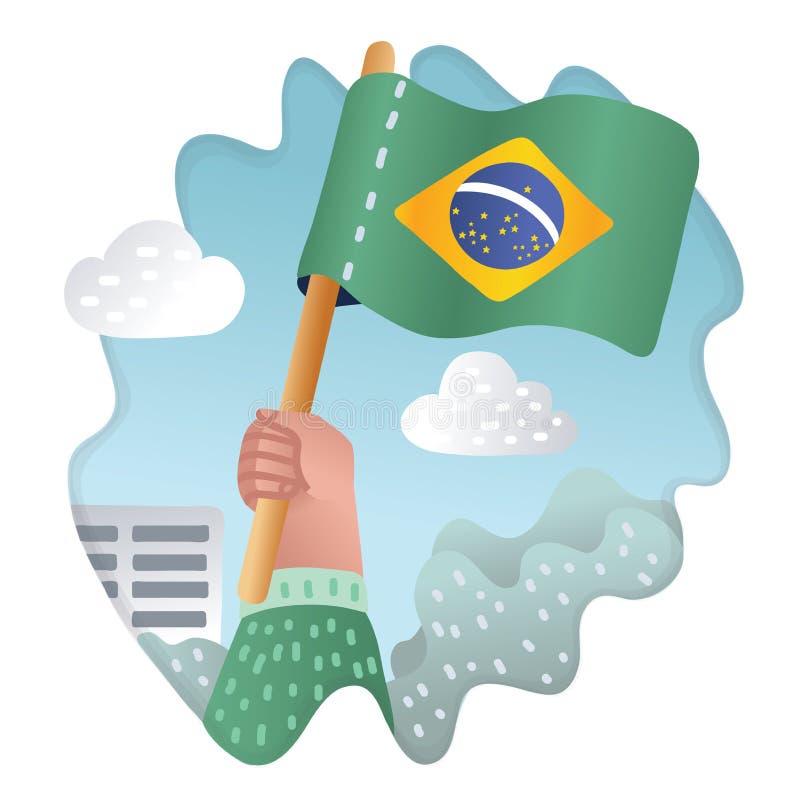 Handholding, die de nationale vlag van Brazilië opheffen royalty-vrije illustratie Handholding, die de nationale vlag van Brazilië opheffen royalty-vrije illustratie