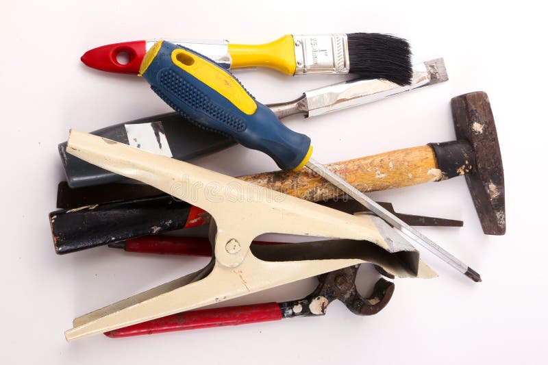 Handhulpmiddelen op witte achtergrond hierboven royalty-vrije stock afbeeldingen