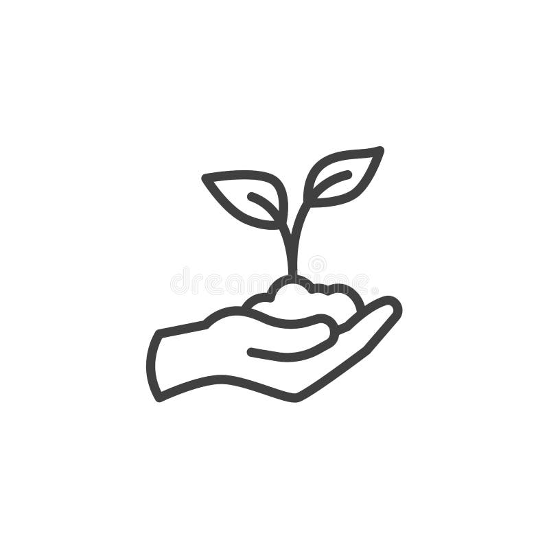 Hand holding plant with leaves line icon. linear style sign for mobile concept and web design. Hand with sprout outline vector icon. Symbol, logo illustration. Vector graphics. Hand holding plant with leaves line icon. linear style sign for mobile concept and web design. Hand with sprout outline vector icon. Symbol, logo illustration. Vector graphics