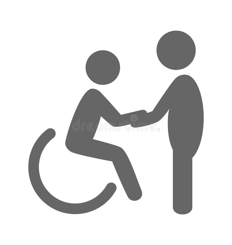 Handikappman med symbolen för helpmatepictogramlägenhet som isoleras på whi vektor illustrationer