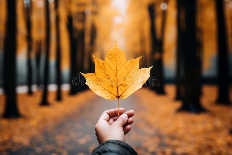 Handkritzelt ein gelbes Blatt, umgeben von zarten Herbstwald vektor abbildung