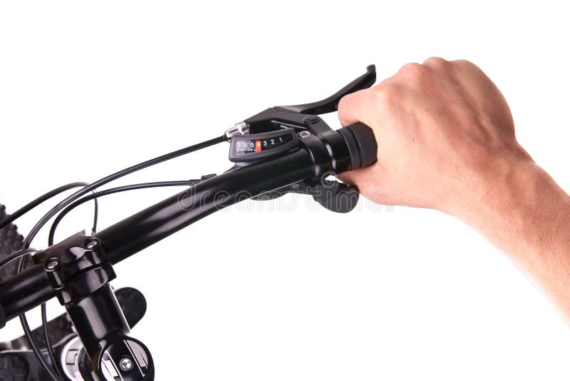 Handlebars of the bicycle stock photo. Image of gear 72378402