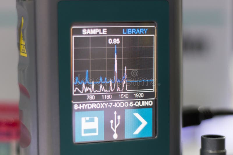 Monitor of handleheld spectrometer for chemical analysis ; selective focus. Monitor of handleheld spectrometer for chemical analysis ; selective focus