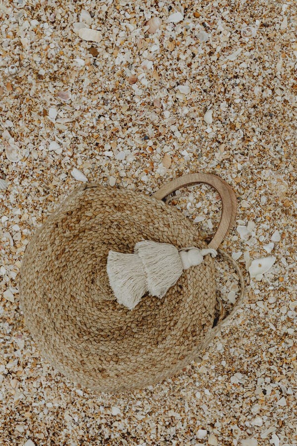 Handmade Beach Bag Left in the Sand Stock Image Image of tropical