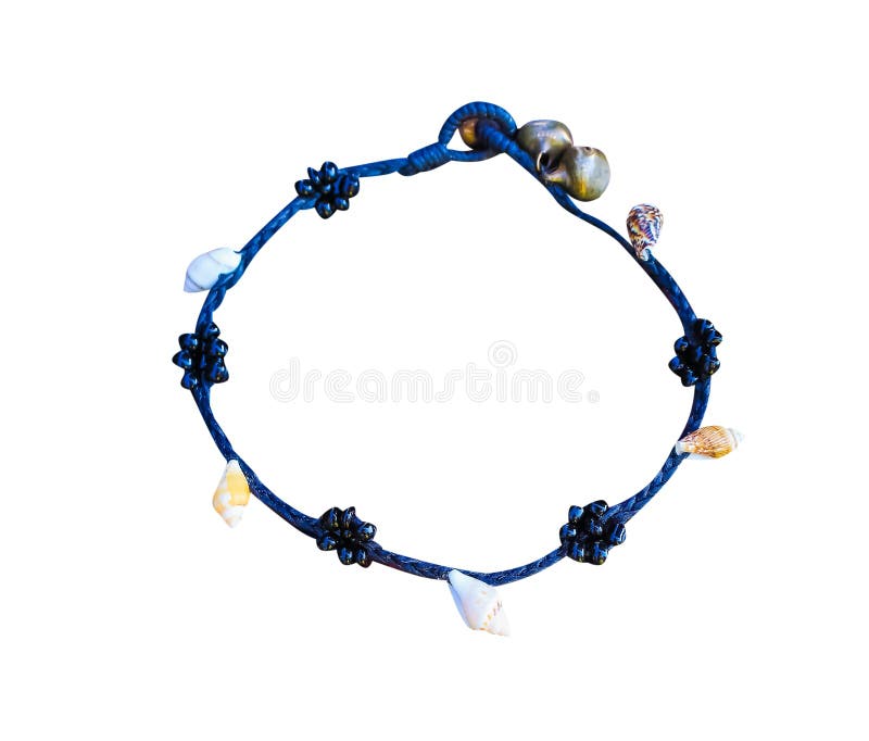 Handmade beaded with bell and shell isolated on white background with clipping path for ankle stock images Handmade beaded with bell and shell isolated on white background with clipping path for ankle stock images