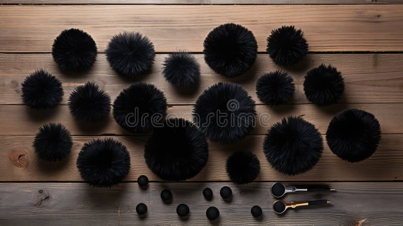 Handmade black pom pom vector illustration
