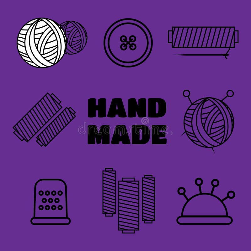 Handmade black thin line icons on white background. Handmade workshop logo set vector illustration