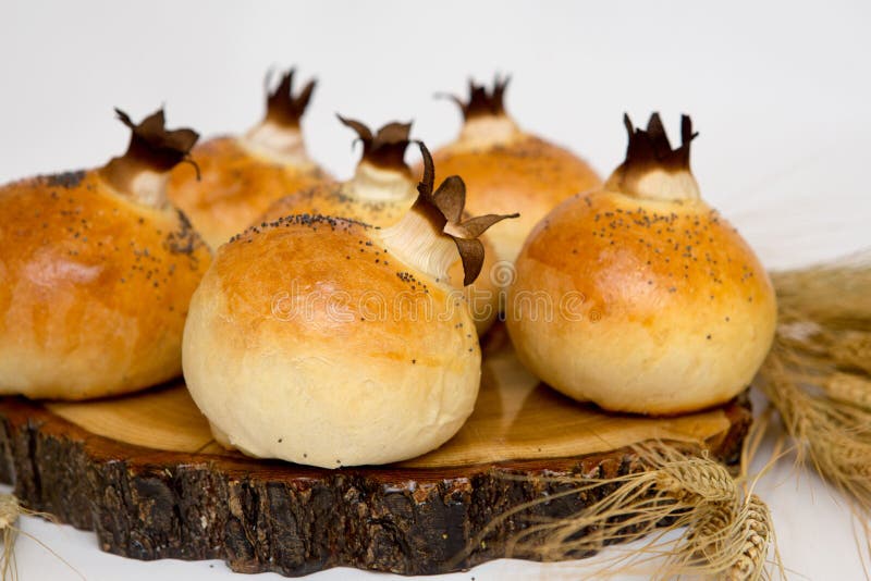 Handmade Bread with Onions, Buns in the Form of Onions Stock Image