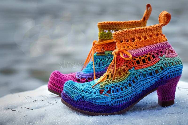 Handmade Bright Stylish Crocheted Shoes Stock Image Image of booties