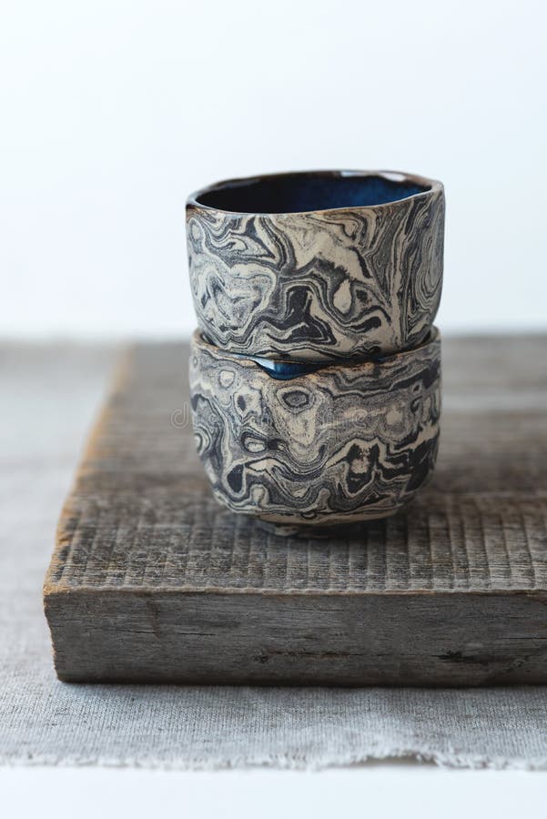 Handmade Ceramic Cups in the Style of Wabi Sabi. Stock Image Image of