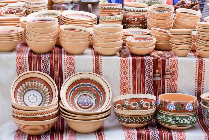 Handmade ceramics souvenirs at handicraft market