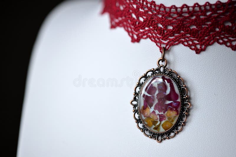 Handmade Choker Necklace from Lace and Pendant with Natural Flowers ...