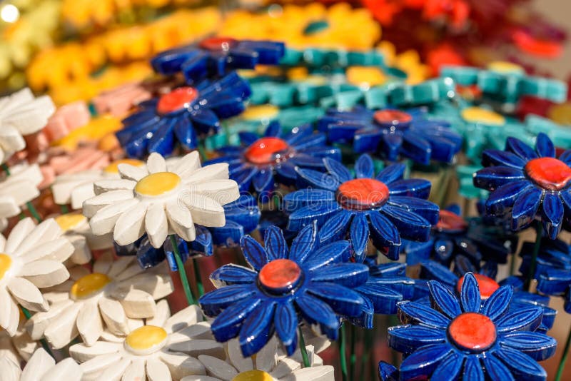 Handmade Colorful Ceramic Flowers with Metal Stems Stock Image Image of nature, potted 275567883