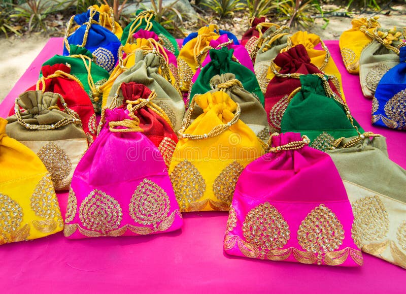 Handmade Colourful Bag For Souvenir Gift Stock Photo - Image of sale