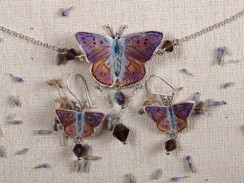 Pendant handmade with herbaria and butterfly