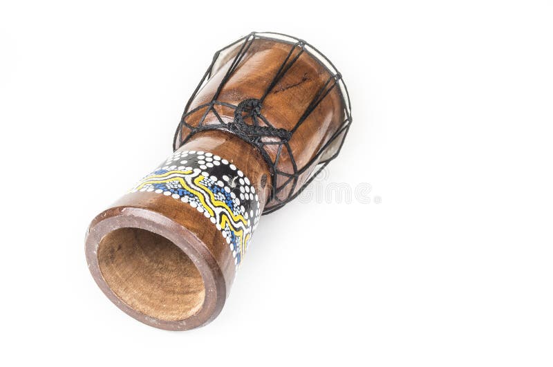 Wooden African Handmade Djembe Drum on White. Stock Photo Image of