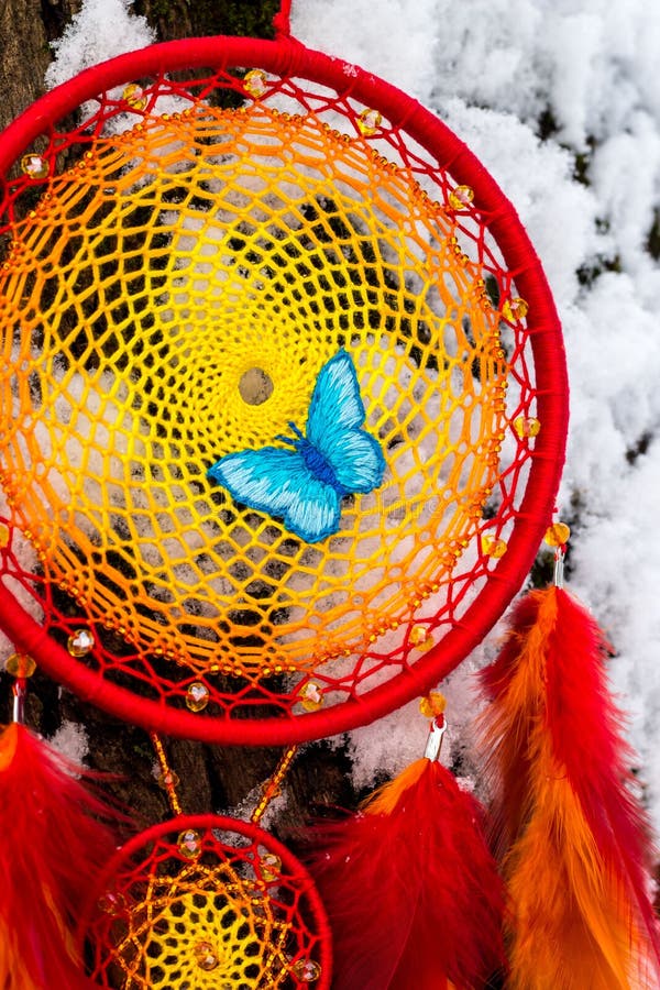 Handmade Dream Catcher With Feathers Threads And Beads Rope Hanging