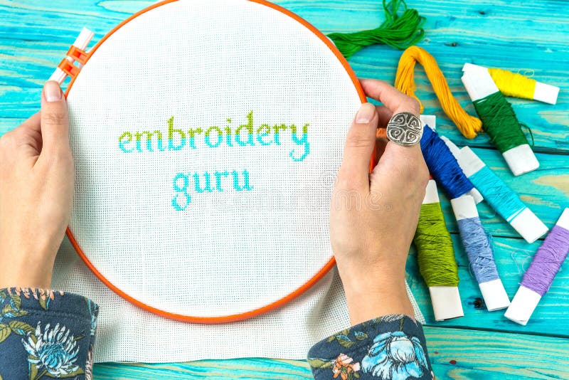Handmade Embroidery words stock images