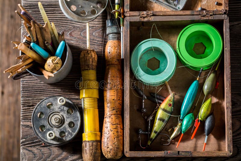 Handmade Fishing Tackle with Fishing Rod and Lures Stock Image - Image of  fishhook, equipment: 108619087